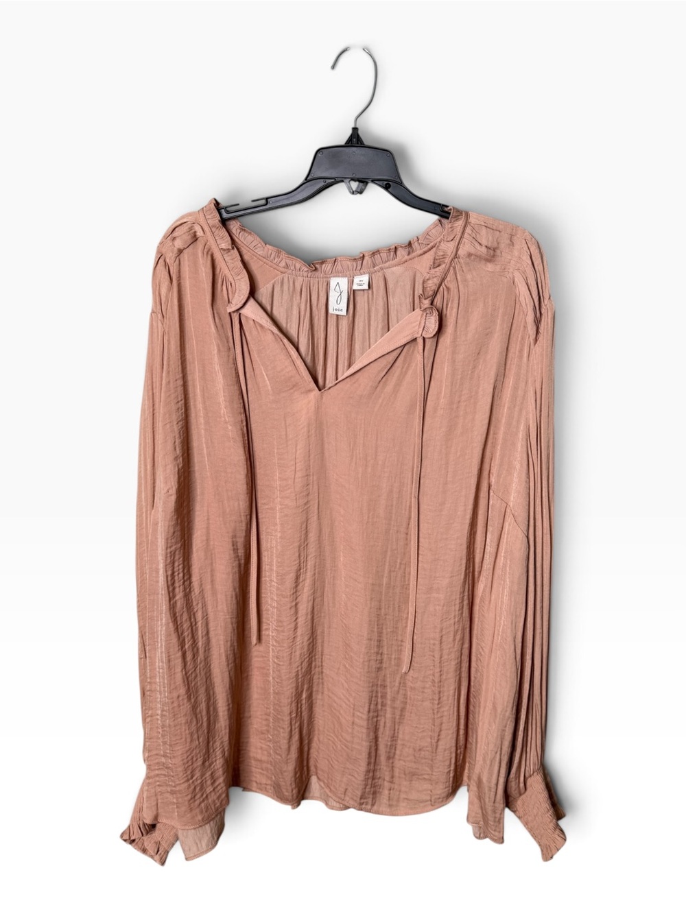 Joie Dusty Rose Size 3X Ruffle Neck Tie Long Sleeve Blouse